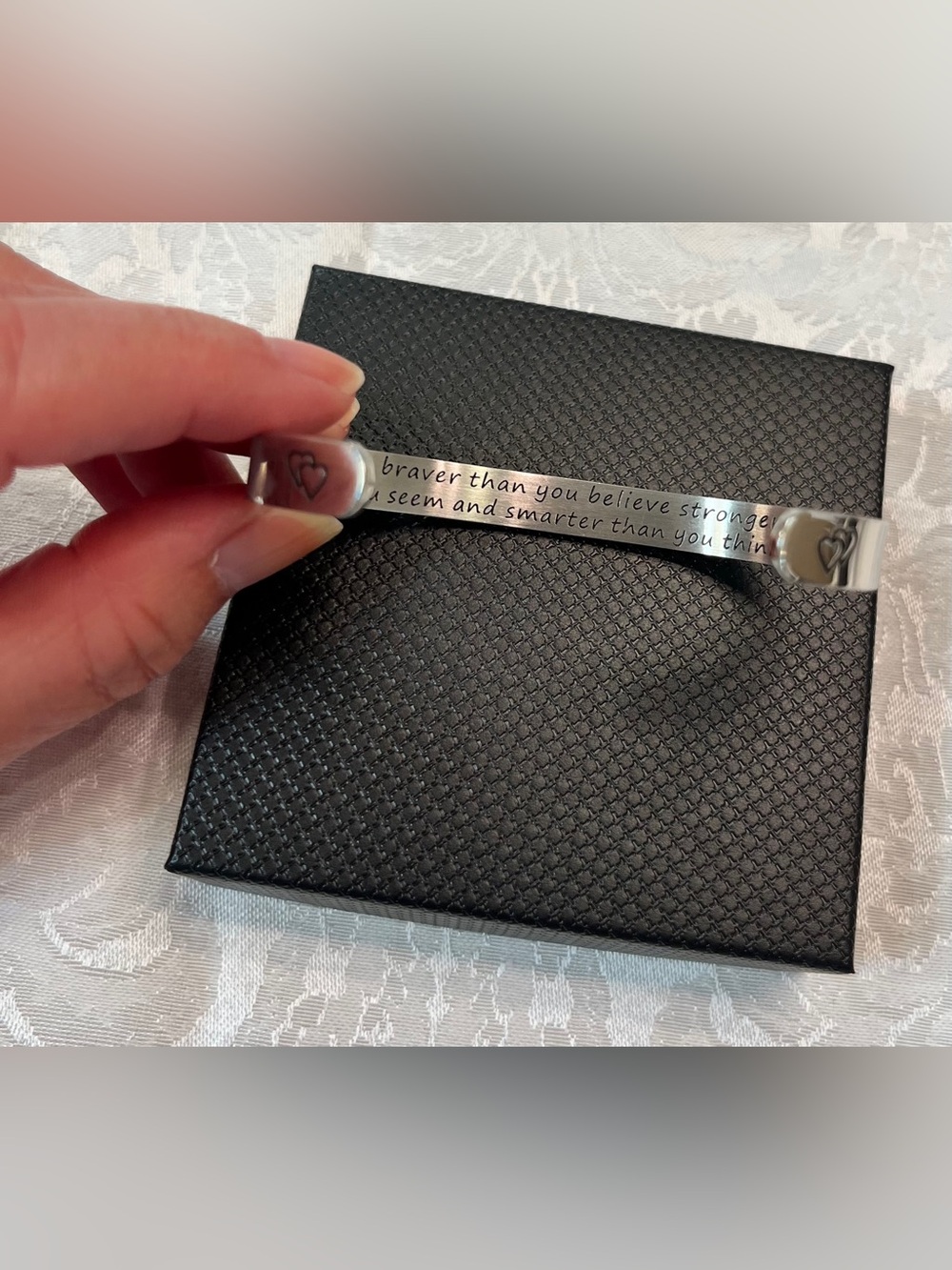 Inspirational Cuff Bracelet Silver Tone “You Are Braver, Stronger, Smarter” - Picture 2 of 5